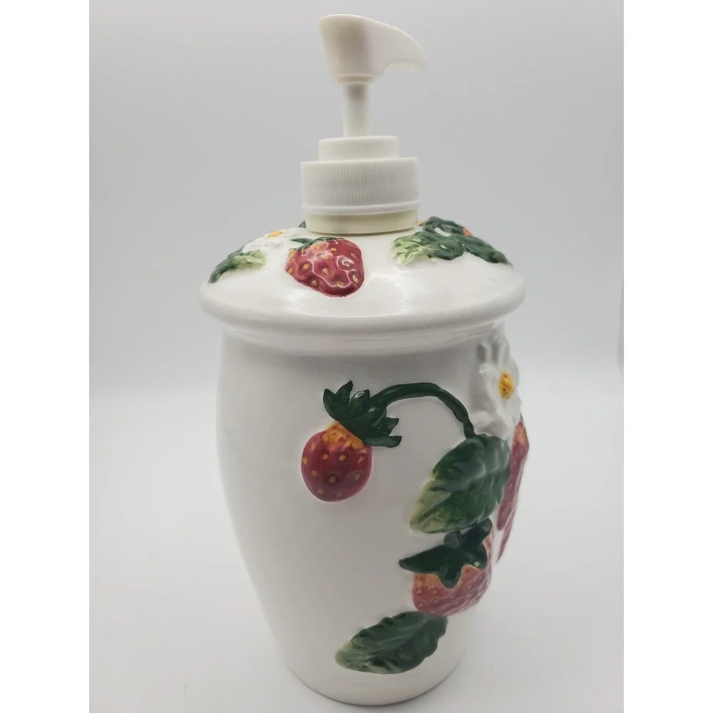 Vintage KK Ceramic Strawberry & Bee Soap or Lotion Dispenser